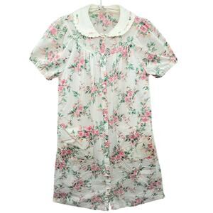 60s Pastel Floral Cottagecore House Dress Ruffle Collar Vintage Charm‎